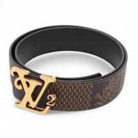 ヴィトン×NIGO MP254V サンチュール LVスクエアード 40MM リバーシブル AC2200 ベルト 85 GP×PVC×レザー ブラウン