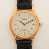 セイコー エクセリーヌ 1F20-0100 YG GP×革 QZ シルバー文字盤