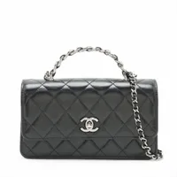 シャネル マトラッセ レザー チェーンウォレット トップハンドル ブラック シルバー金具 ランダムシリアル AP3566