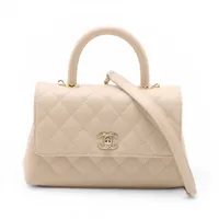 シャネル ココハンドル24 XS キャビアスキン 2WAYハンドバッグ ベージュ シルバー金具 ランダムプレート A92990