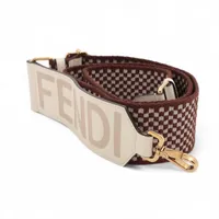 フェンディ ストラップユー ショルダーストラップ キャンバス×レザー×GP ブラウン×アイボリー