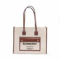 バーバリー フレヤトート キャンバスxレザー トートバッグ ベージュxブラウン