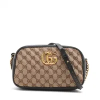 グッチ GGキャンバス GGマーモント レザーxキャンバス チェーンショルダーバッグ ブラックxベージュ 447632