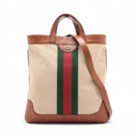 グッチ シェリーライン ヴィンテージウェブ キャンバスxレザー チェーントートバッグ ベージュxブラウン 575067