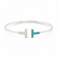 ティファニー Tワイヤー ターコイズ ダイヤ ブレスレット 750(WG) 8.3g d0.11