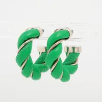 ボッテガヴェネタ ツイスト ピアス(両耳用) 925×革 38.3g シルバー×グリーン