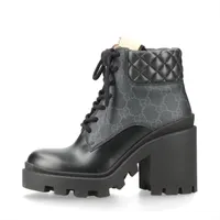 グッチ GGスプリーム レザー ショートブーツ 34 レディース ブラック×グレー 659691 キルティング 厚底 ラバーソール