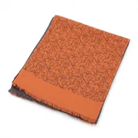 エルメス ストール カシミヤ×シルク グレー×オレンジ ドット シュバル