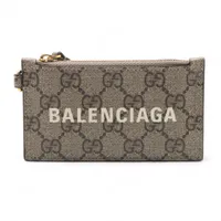 グッチ×バレンシアガ GGスプリーム 681706 PVC×レザー フラグメントケース ベージュ