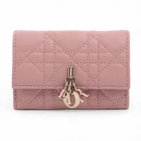 ディオール レディディオール カナージュ レザー コンパクトウォレット ピンク