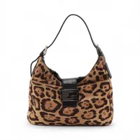 フェンディ ハラコxレザー ショルダーバッグ ブラウン