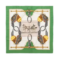 エルメス カレ90 Carrick a Pompe 馬具柄 スカーフ シルク グリーン