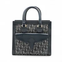 クリスチャンディオール トロッター キャンバスxレザー ハンドバッグ ネイビー