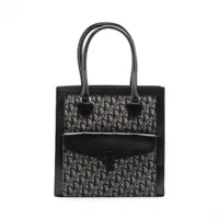 クリスチャンディオール オブリーク キャンバスxレザー トートバッグ ブラック