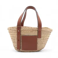 ロエベ バスケットミディアム ラフィア×レザー カゴバッグ ベージュ