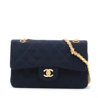 シャネル マトラッセ23 コットン ダブルフラップ ダブルチェーンバッグ ネイビー ゴールド金具 3番台