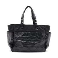 シャネル パリビアリッツGM コーティングキャンバス トートバッグ ブラック シルバー金具 13番台