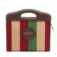 グッチ キャンバスxレザー ハンドバッグ ブラウンxレッドxグリーンxベージュ 676291