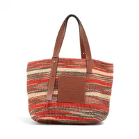 ロエベ アナグラム バスケット ラフィアxレザー トートバッグ マルチカラー