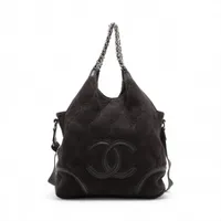 シャネル ココマーク スエードxレザー 2WAYトートバッグ グレー シルバー金具 12番台