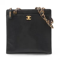 シャネル ココマーク キャビアスキン チェーントートバッグ ブラック ゴールド金具 5番台