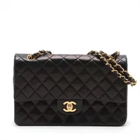 シャネル マトラッセ25 ラムスキン ダブルフラップ ダブルチェーンバッグ ブラック ゴールド金具 6番台 A01112