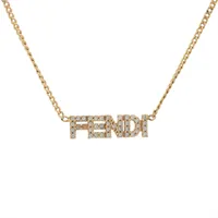 フェンディ ロゴ ネックレス GP×ラインストーン ゴールド