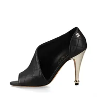 シャネル ココマーク マトラッセ 15C レザー オープントゥパンプス 35C レディース ブラック×ゴールド G30500 サンダル リフト劣化