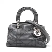 クリスチャンディオール カナージュ レザー 2WAYハンドバッグ ブラック 無記名ギャラ