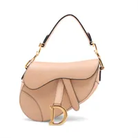 クリスチャンディオール サドルバッグ レザー ハンドバッグ ベージュ