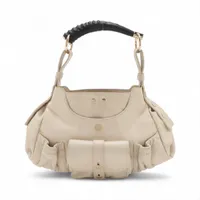 イヴサンローラン モンバサ レザー ハンドバッグ ベージュ 130158