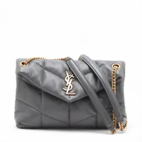 サンローランパリ ルルパファー レザー チェーンショルダーバッグ グレー 577476