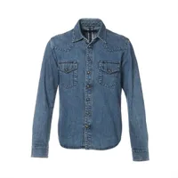 クロムハーツ デニムシャツ コットン サイズSM JVP インディゴ×シルバー 袖クロスパッチ クロスボタン