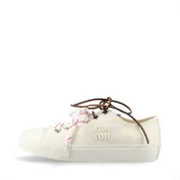 ミュウミュウ キャンバス×レザー スニーカー 35 レディース ホワイト