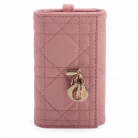 ディオール レディディオール カナージュ レザー キーケース ピンク