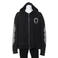 クロムハーツ パーカー コットン サイズXL ブラック 袖フローラルクロス ホースシュー ダガージップ ヨゴレ プリント割れ タバコ臭あり