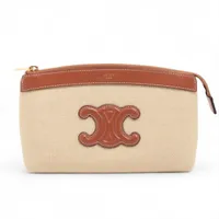 セリーヌ トリオンフ キャンバス×レザー ポーチ ベージュ×ブラウン