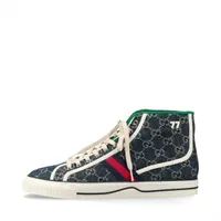 グッチ テニス1977 キャンバス ハイカットスニーカー 11 メンズ ネイビー GGキャンバス シェリーライン