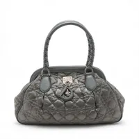 クリスチャンディオール カナージュ ナイロンxレザー ハンドバッグ グレー