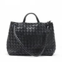 ボッテガヴェネタ イントレチャート ミディアム アンディアーモ レザー ハンドバッグ ブラック