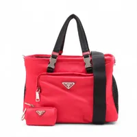 PRADA ペット用 トート キャリーバック レッド 皿、ポーチ付き 新品未使用 プラダ テスート ナイロンxレザー ペット用 キャリーバッグ レッド