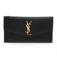 【美品】YSL サンローラン 長財布 ブラック レザー ラウンドジップ エンボス サンローラン モノグラム YSL レザー ラウンドジップウォレット