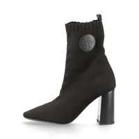 エルメス ジェナ レザー×ファブリック ショートブーツ 36.5 レディース ブラック ロゴ ニット