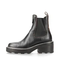 ヴィトン LVボブールライン 21年 PVC×レザー サイドゴアブーツ 36 レディース ブラック×ブラウン MA0241 モノグラム LVロゴ スレあり