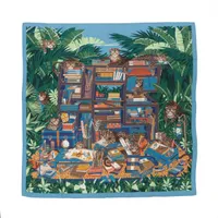 エルメス カレジェアン Les Douze Leopards 12頭のレオパード スカーフ カシミヤ×シルク ブルー×グリーン ブルー モワイヤン×ヴェール