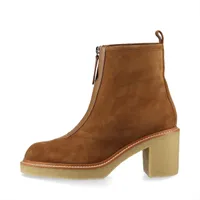 エルメス スエード ショートブーツ 37 レディース ブラウン フロントジップ 厚底 ラバーソール ジングル