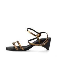 エルメス グロリア レザー サンダル 37 レディース ブラック×ゴールド ストラップ