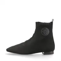 エルメス デュオ レザー×ファブリック ショートブーツ 37 レディース ブラック ロゴ ニット インソールにヨゴレあり