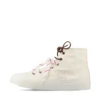 ミュウミュウ デニム ハイカットスニーカー 36.5 レディース アイボリー 5T385E ロゴ ウォッシュドデニム 箱 保存袋あり