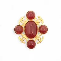 シャネル ココマーク 95A ブローチ GP ゴールド×レッド